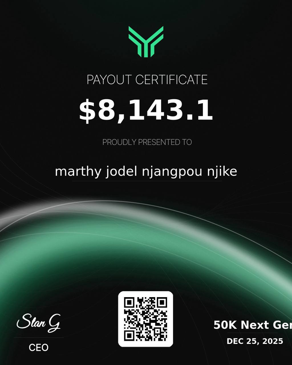 Verified withdrawal confirmation from a VOLCODE-operated funded account